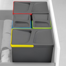 EMUCA Contenedores para cajón cocina Recycle, Altura 266, 2x15 + 2x7, Plástico gris antracita, Plástico