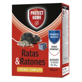 PROTECT HOME - Protect Home Raticida en Bloques de Alta eficacia y atracción, Zonas humedas. Ratas y Ratones, 15 x 20gr. (300gr, Rojo, 300 G