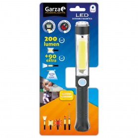 Garza - Powerlight GARZA Aluminio Cabezal extensible magnético 30 cm, función SOS, 200 lm + 90 lm, IP44 en formato blister