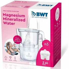 BWT - BWT - Jarra filtradora de agua 2,6L + 6 Filtros con magnesio - Jarra Vida Manual contador manual + 6 filtros seis meses - Reduce cloro, cal e impurezas
