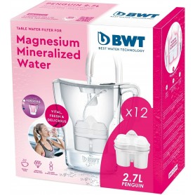 BWT - BWT - Jarra filtradora de agua electrónica 2,7L + 12 Filtros con magnesio - Jarra Penguin Blanca contador electrónico + 12 filtros para un año - Reduce cloro, cal e impurezas