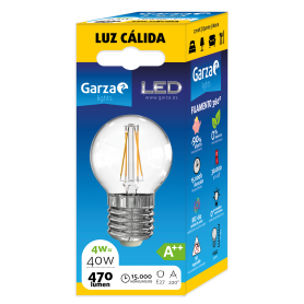 Bombilla Garza LED Filamento Clear Esférica, 4 W, 470 lúmenes, E27, Luz cálida