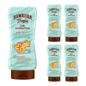 Pack de 5 Unidades.Hawaiian Tropic After Sun Air Soft, Loción Hidratante Ultra Ligera, Fragancia Coco y Papaya, 180 ml. 