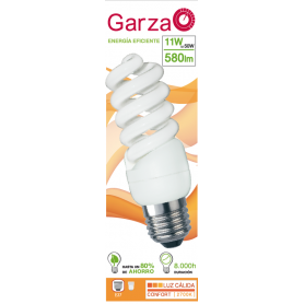 Garza Lighting, Bombilla Espiral Luz Cálida T2 11W E27 580 Lúmenes