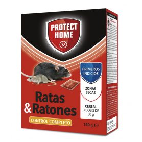 PROTECT HOME - PROTECT HOME - Raticida en Cereal de Alta eficacia y Poder de atracción para Zonas secas. Ratas y Ratones, 150gr, Rojo, 150 G