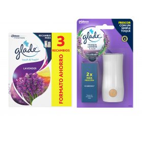 GLADE - GLADE - Un Toque by Ambientador Fragancia Lavanda. Elimina los malos olores, Hasta 10 veces más frescor 1 Disfusor + 3 Recambios de 11ml