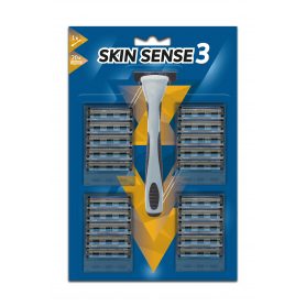 WILKINSON - WILKINSON - Skin Sense 3 Sistema de Afeitado Masculino Máquina + 20 Cargadores de Recambio, 3 Hojas con Cabezal Basculante