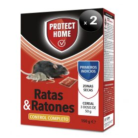 PROTECT HOME - Pack de 2 unidades PROTECT HOME - Raticida en Cereal de Alta eficacia y Poder de atracción para Zonas secas. Ratas y Ratones, 150gr, Rojo, 150 G