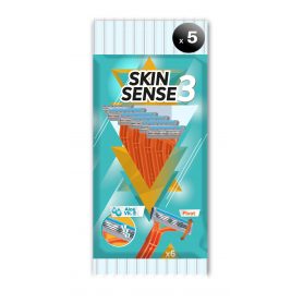 WILKINSON - Pack de 5 unidades WILKINSON - Skin Sense 3 Bolsa de 6 Maquinillas de Afeitar Desechables de 3 Hojas con Cabezal Basculante y Banda Lubricante con Aceites Esenciales, Verde