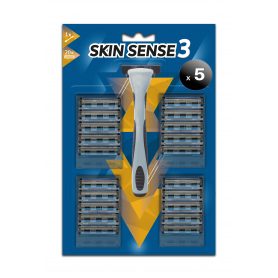 WILKINSON - Pack de 5 unidades WILKINSON - Skin Sense 3 Sistema de Afeitado Masculino Máquina + 20 Cargadores de Recambio, 3 Hojas con Cabezal Basculante
